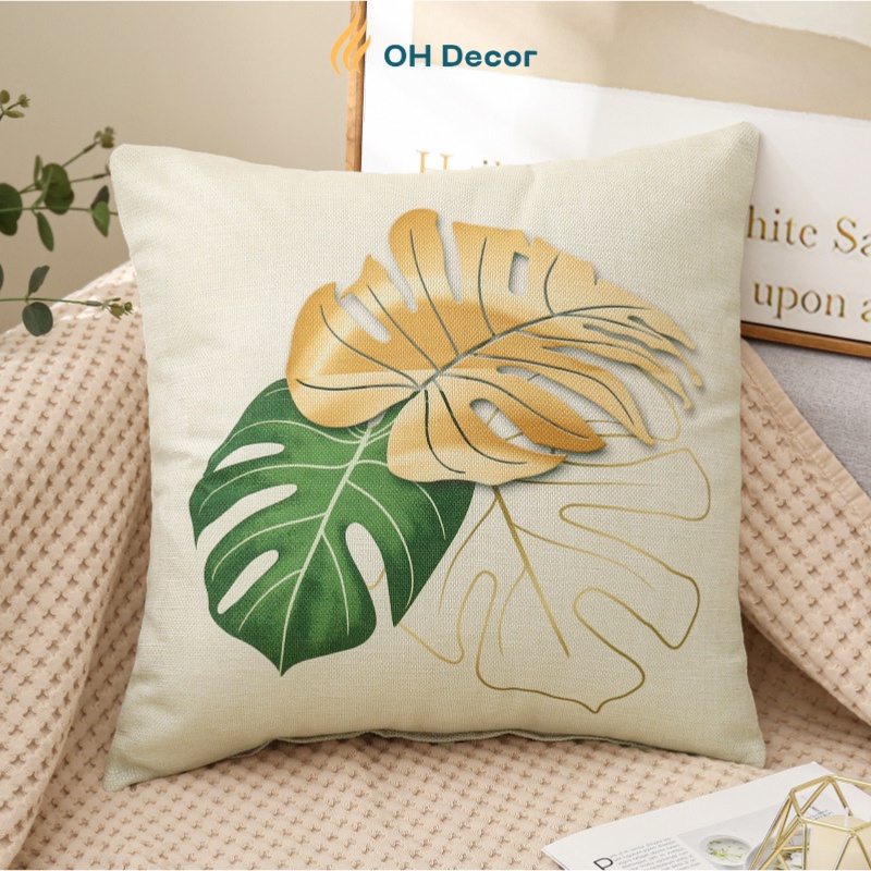 Gối tựa lưng gối sofa vuông 45x45 hình lá phong cách hiện đại