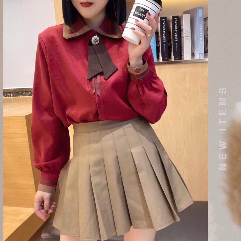Áo sơ mi dài tay DAISY kiểu cổ đức chất liệu nhung cotton mềm mịn kèm nơ cổ trẻ trung thanh lịch SMG1030