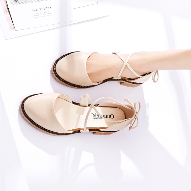 Sandal Nữ Đế Thấp 3 Phân Buộc Dây Quai Chéo Bít Mũi