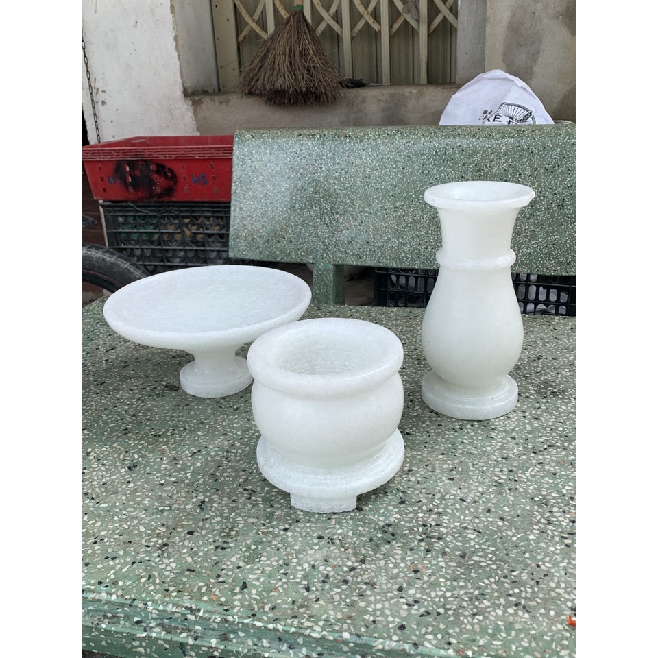 Bộ Lư Hương, Đĩa Trái Cây, Bình Hoa Bằng Đá Nguyên Khối Được Làm Gia Công Đẹp Mắt, Tinh Tế