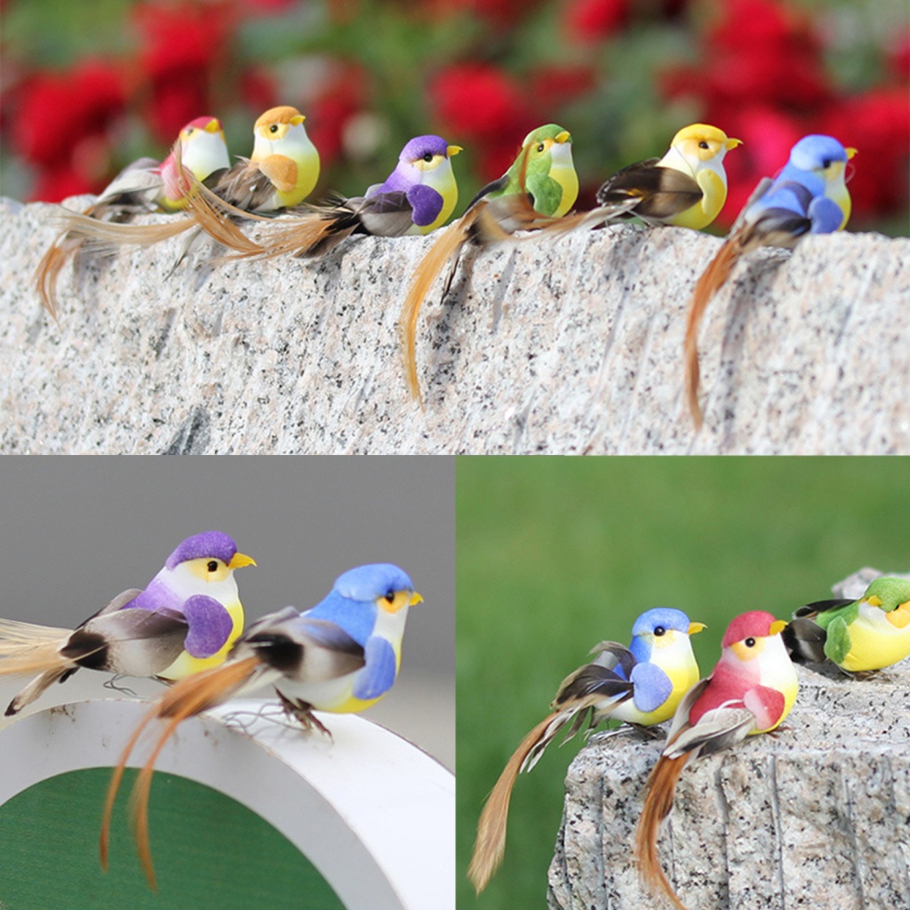 Set 12 Chú Chim Giả Mini Bằng Nhựa Siêu Bền Trang Trí Nhà Cửa Sân Vườn