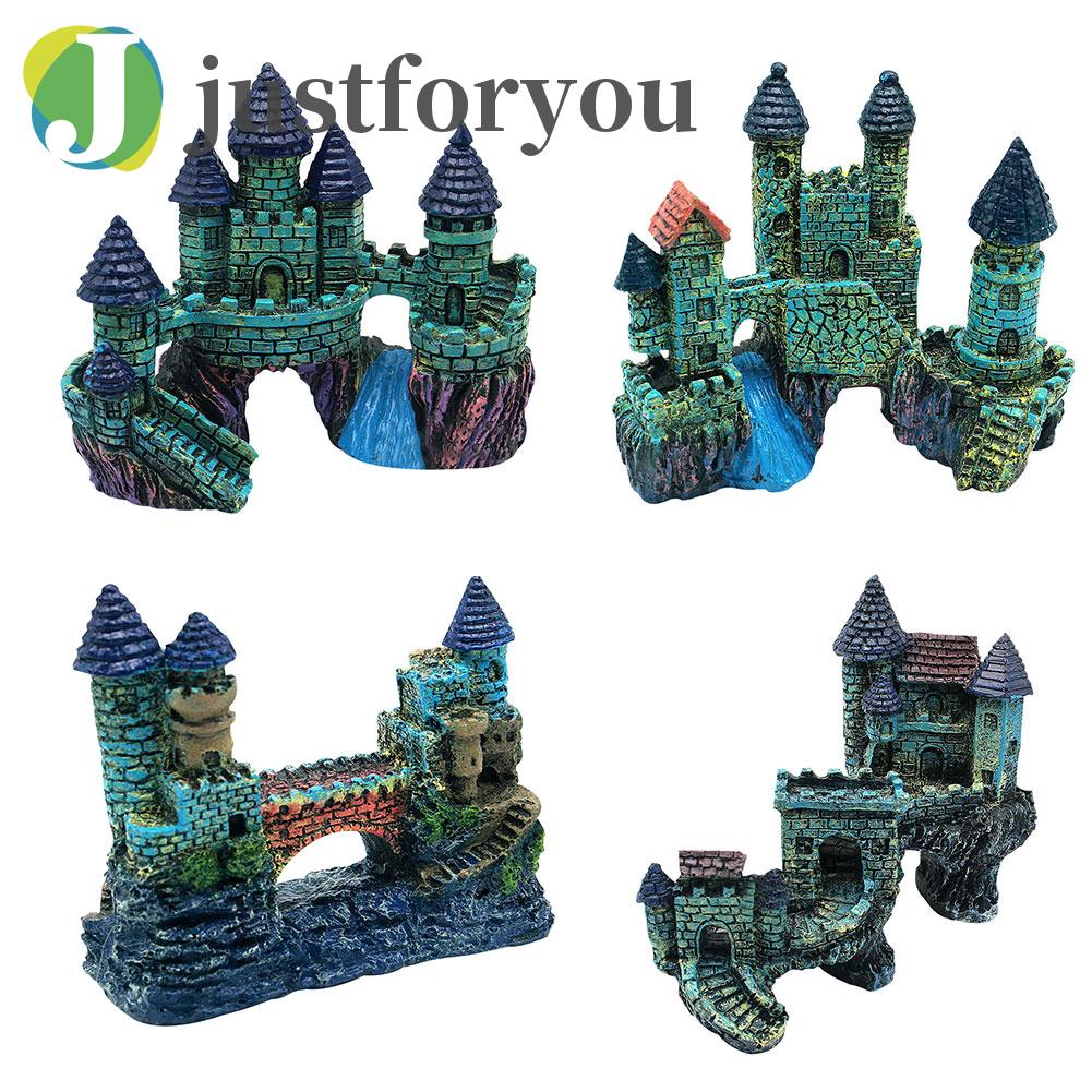 Justforyou2 Aquarium Castle Tower Miniature Resin Craft Ornaments Fish Tank Decoration