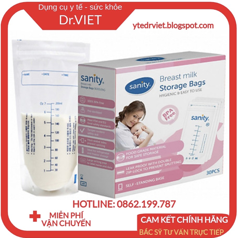 Túi trữ sữa Sanity S6305.ENG chính hãng-Lưu trữ sữa mẹ giúp bạn nuôi con hoàn toàn bằng sữa mẹ khi bận rộn