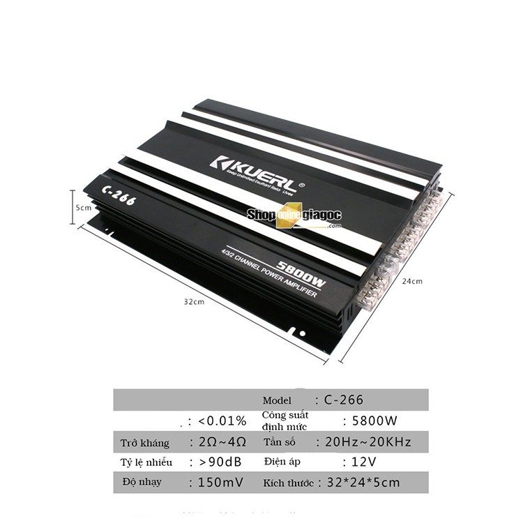 Bộ Khuếch Đại Âm Thanh Ô Tô 4 Kênh Kuerl 5800W C-266