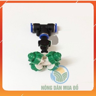 [ Combo 10] Béc phun sương 4 hướng tưới lan màu xanh nối T 8MM có van chống rỉ
