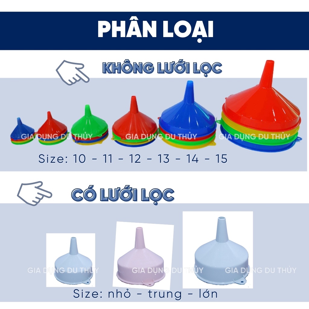 Quặng phễu đong rượu có lưới lọc đủ size nhựa PP chịu nhiệt của tổng kho gia dụng Du Thủy