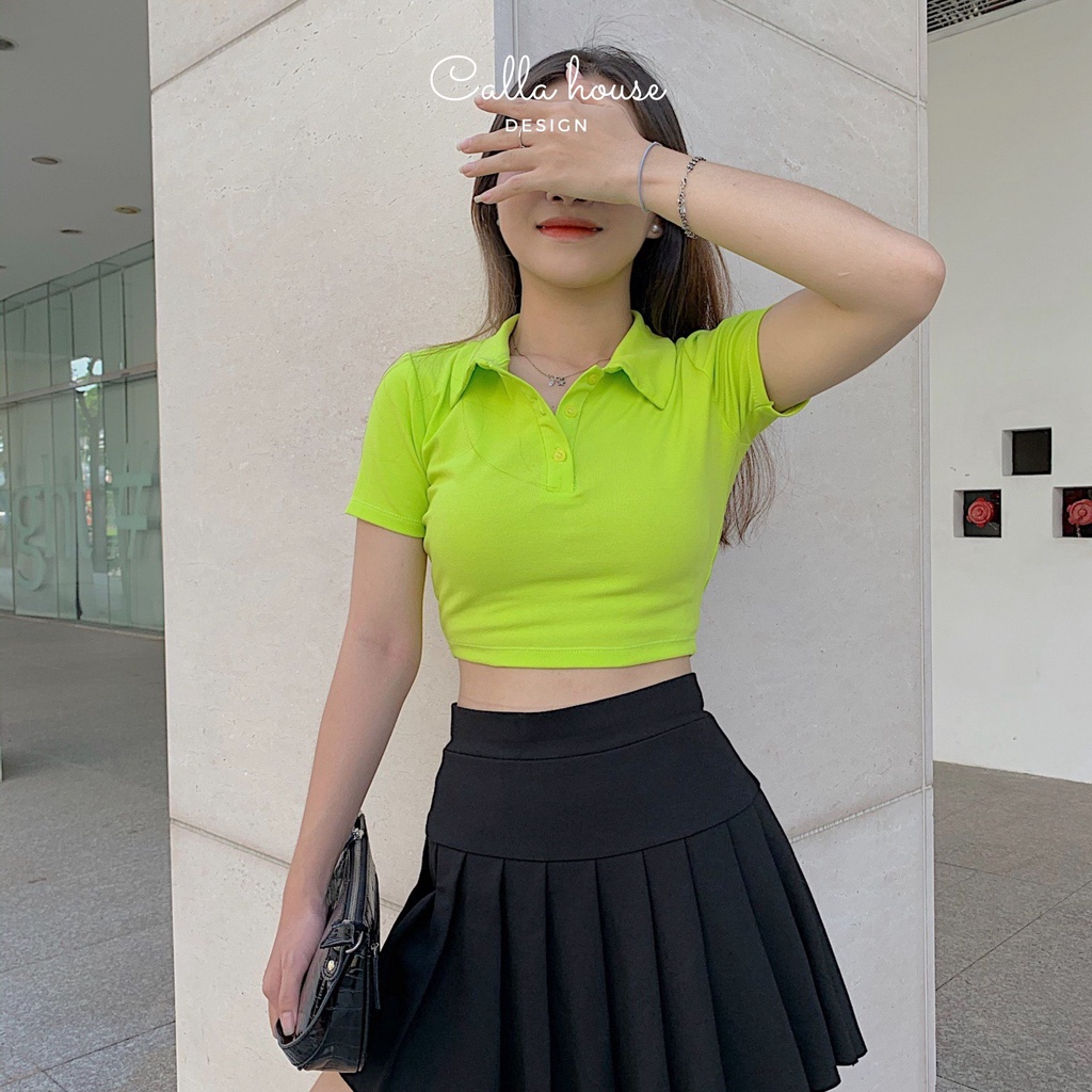 Áo croptop cổ polo nhiều màu thời trang Callene (L1970)
