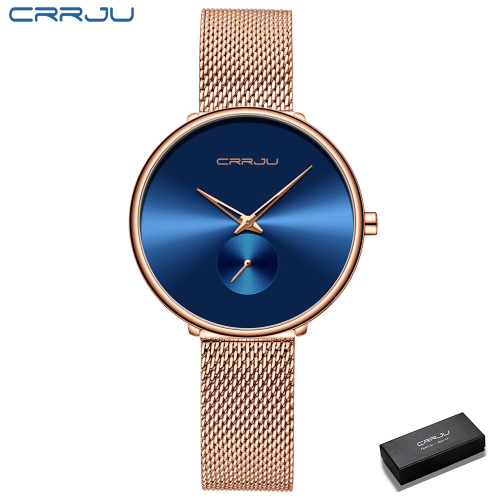 Đồng Hồ Quartz CRRJU 2165G Dây Thép Không Gỉ Siêu Mỏng Chống Nước/Trầy Xước Thời Trang Cho Nữ