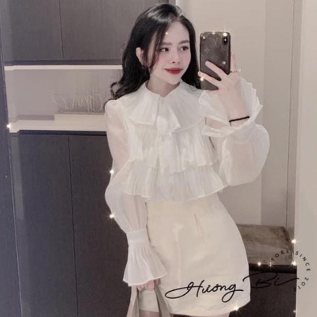 Áo Sơ Mi Nữ Trắng Dài Tay Cổ Bèo Vintage_014