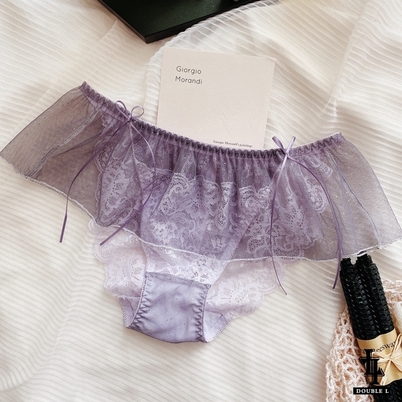 Quần Lót Nữ Phối Ren Đính Nơ Đôi Thiết Kế Đặc Biệt Lấp Lánh Eo Thấp 100% Cotton Gusset/Crotch