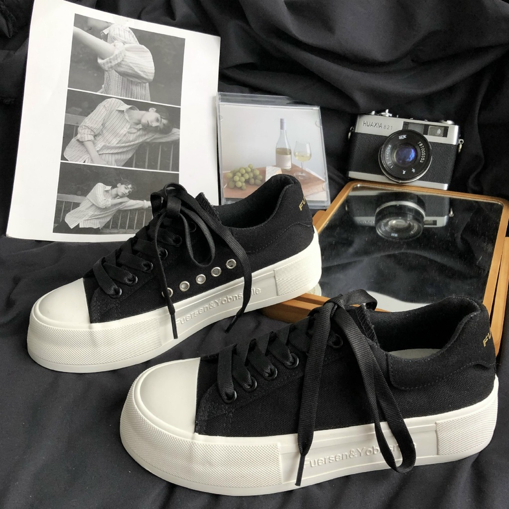 Giày thể thao nữ đế bánh mì, giày sneaker độn đế dáng basic dễ phối đồ