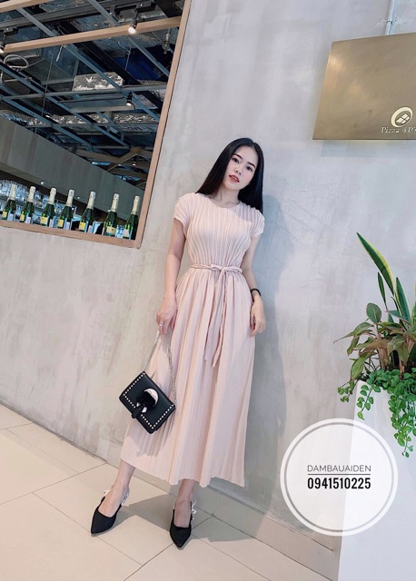 Váy bầu xinh dáng thời trang xếp li dáng dài công sở 45-80kg