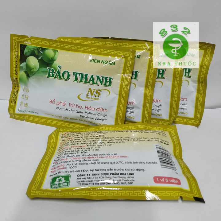 5 vỉ Viên ngậm BẢO THANH không đường