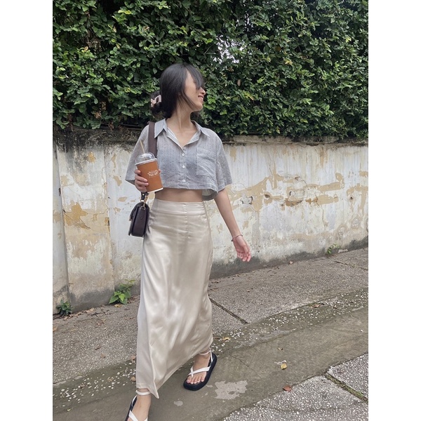 Áo sơ mi cropto form rộng sọc