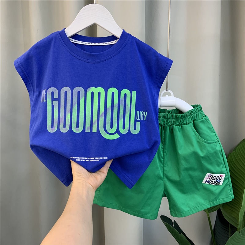 Set Đồ Mùa Hè Hai Món Gồm Áo Ba Lỗ Mỏng Phong Cách Hàn Quốc Cá Tính Cho Bé Trai 5 Tuổi