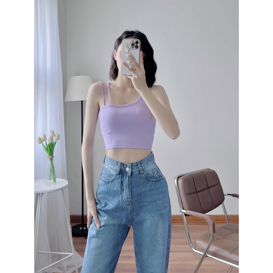 [ KÈM ẢNH THẬT ] ÁO CROPTOP ÔM BODY, ÁO 2 DÂY NỮ - HÀNG CHUẨN SHOP