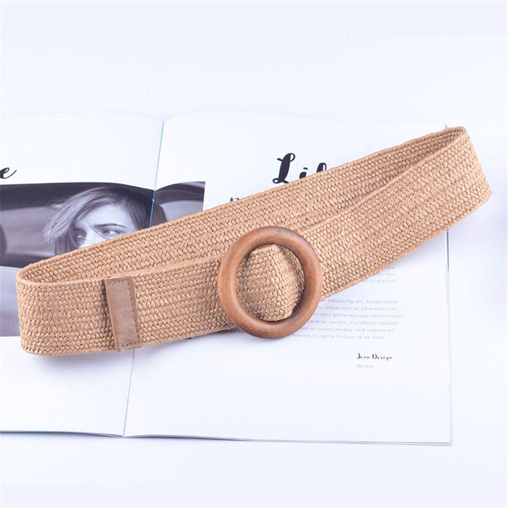Thắt Lưng Bằng Rơm PP Khóa Gỗ Tròn Thời Trang Cho Nữ