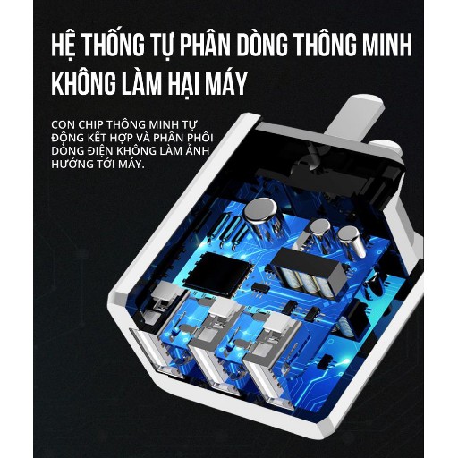 Củ sạc 3 cổng chân cắm USB Collen đầu cắm sạc nhanh 3.4A