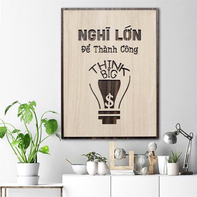 Tranh Decor Gỗ tạo động lực &quot;Nghĩ lớn để thành công&quot; mẫu bán chạy TBIG030