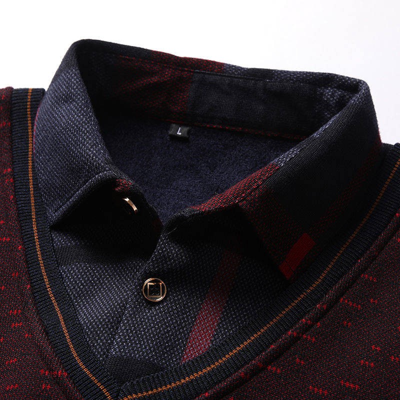 Kemeja Áo sweater Tay Dài Giả Hai Lớp Lót Nhung Dày Giữ Ấm Dành Cho Nam Trung Niên | BigBuy360 - bigbuy360.vn