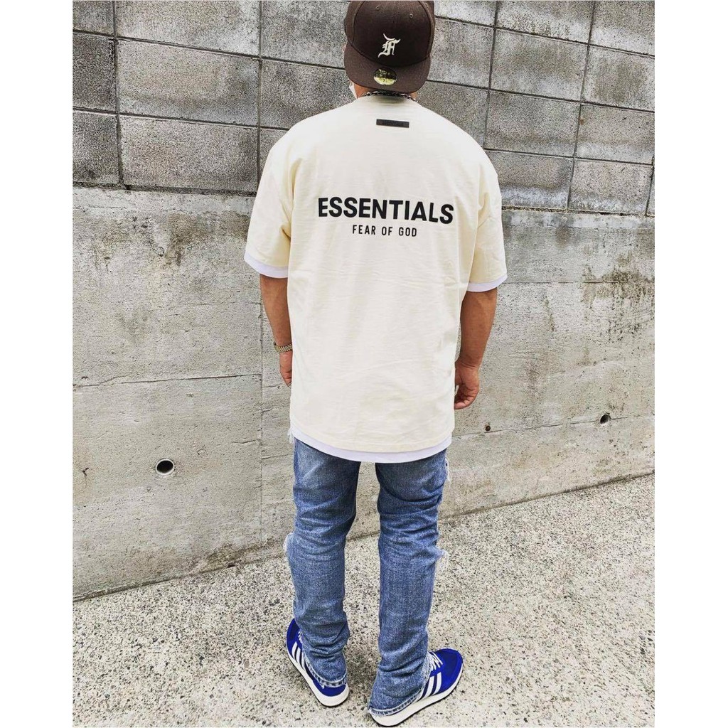 Áo thun cotton chữ in nổi Essentials fear of god tag cao su , áo T Shirt tay lỡ nam nữ unisex over size , Cocmer_vn