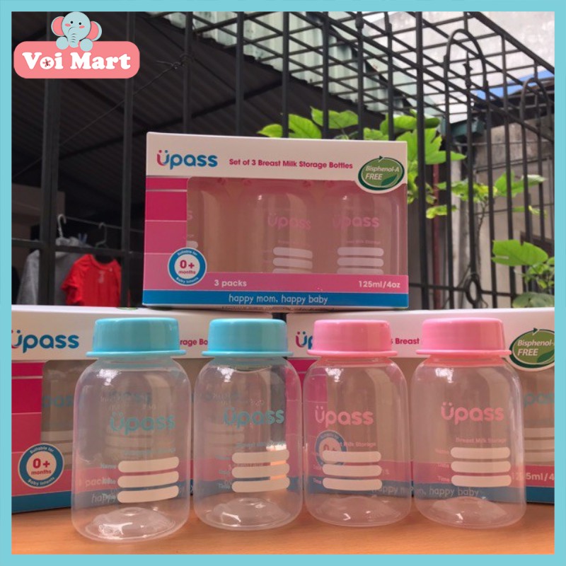 🍁🥑Bộ 3 bình trữ sữa Upass cổ hẹp 125ml UP0030N (có hộp)