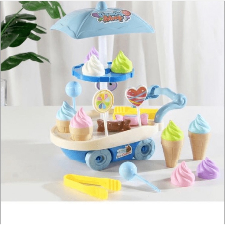Đồ chơi xe đẩy bán kem 2 tầng, đồ chơi xe kem cho các bé vui chơi
