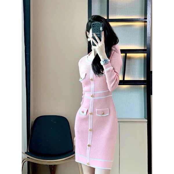 Váy Len Cúc Đồng Chạy Viền