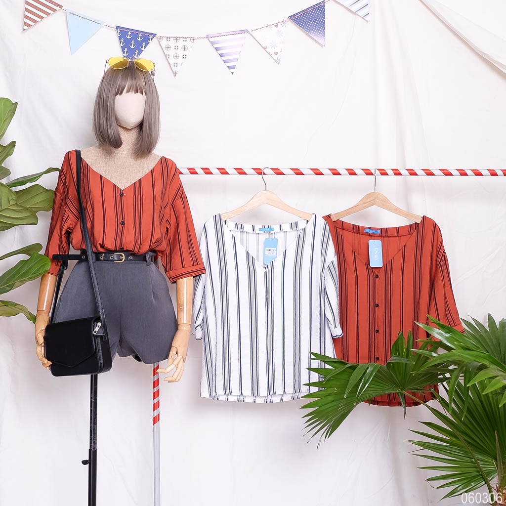 ÁO V-NECK STRIPED BLOUSE OVANMADE AM4091 - OVAN.VN