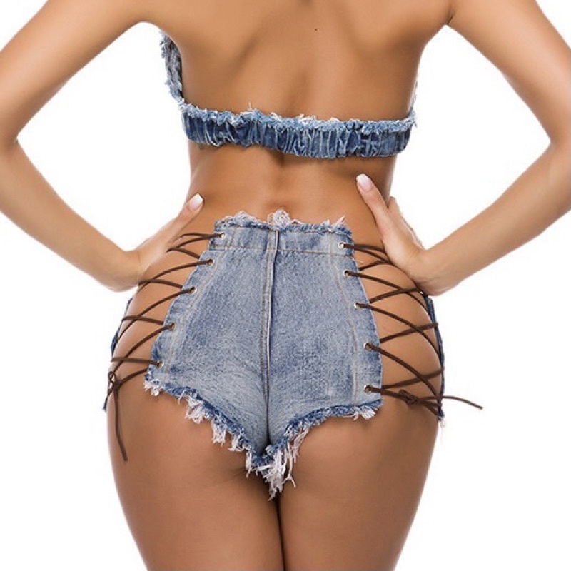 TW861# - &lt;Xanh/Đen&gt; Sooc Bò Nữ Đan Đây Sau Gợi Cảm