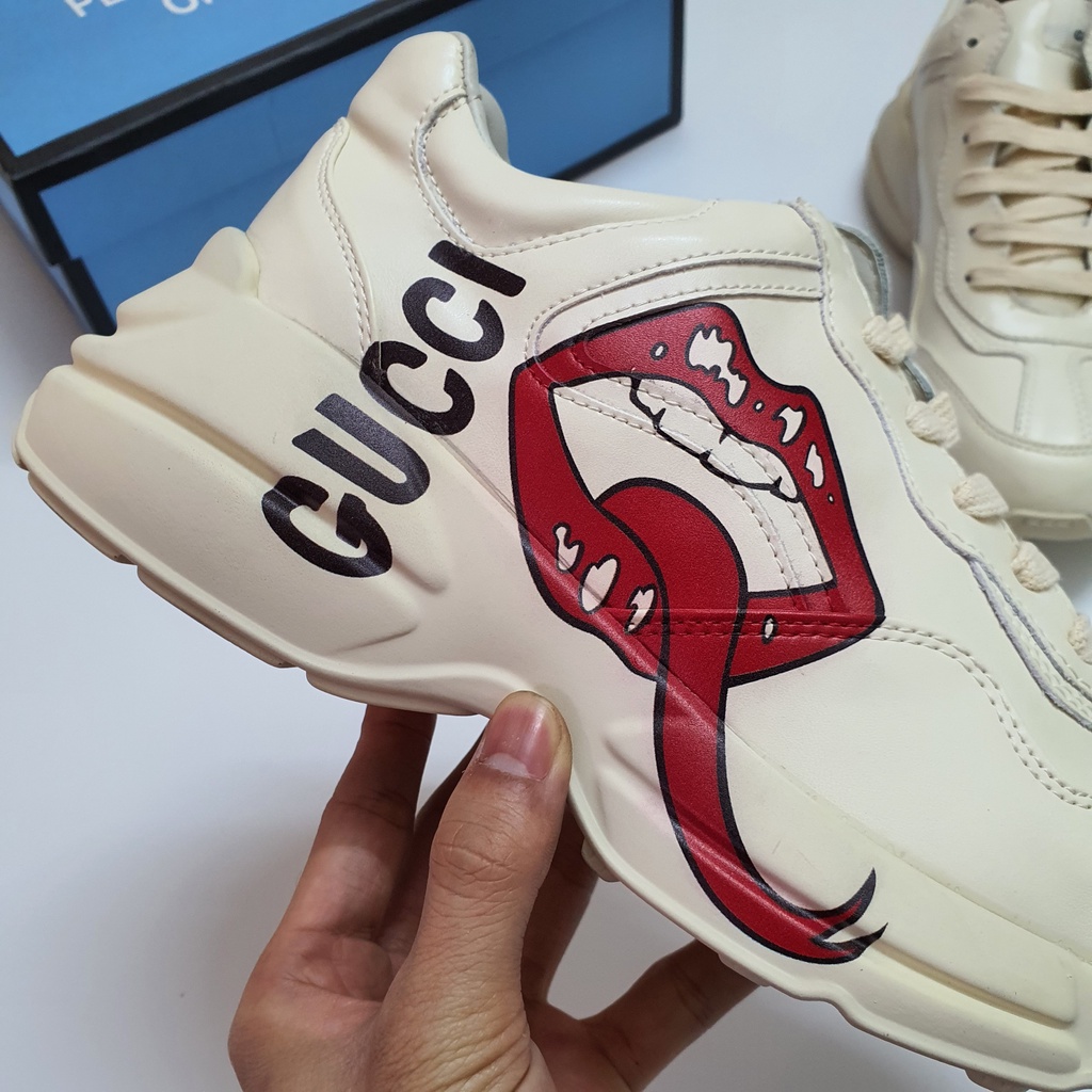 Giày Sneaker Gucci Rhyton Môi Cao Cấp Fullbox, Giày thể thao nam nữ gucci môi kem tăng chiều cao cực tốt