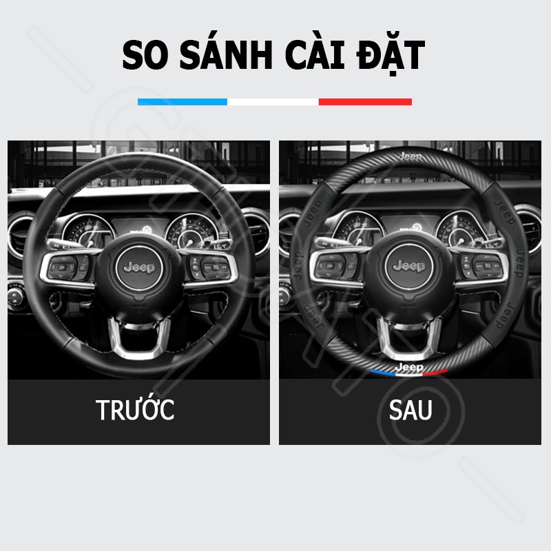 GTIOATO Bọc Vô Lăng Ô Tô BọC Vô LăNg Da BọC Vô LăNg Cacbon BọC Vô LăNg Oto Vô LăNg Xe Ô Tô Trang Trí NộI ThấT Ô Tô Phụ KiệN Xe HơI Cho Jeep Wrangler Cherokee Gladiator RAM TRX 150