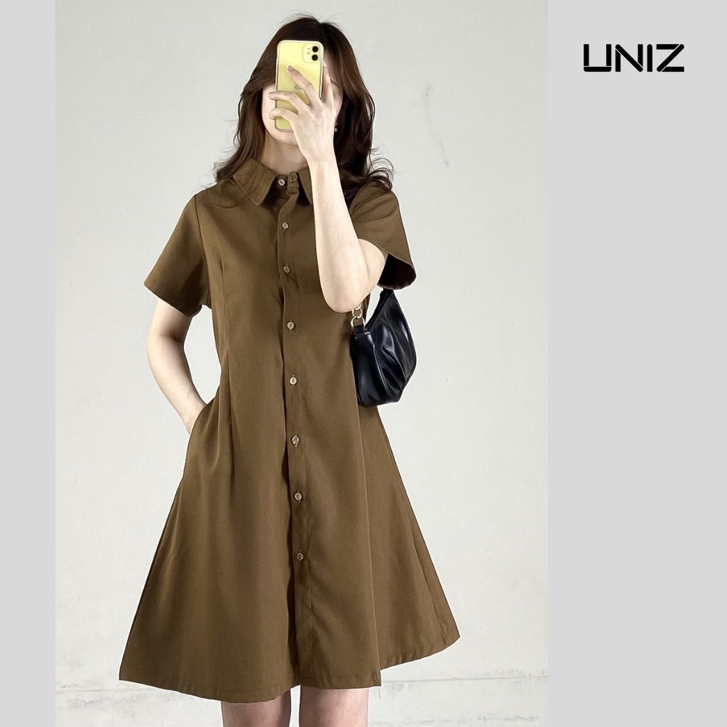Váy Sơ mi Thô Mềm Lưng Chun Phong Cách UNIZ 6789Somicoduccuccaichunsau