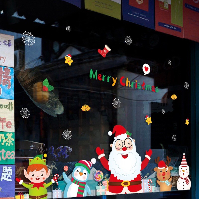 Decal trang trí Noel - các Bạn Vẫy Tay chào Mừng giáng sinh vui nhộn