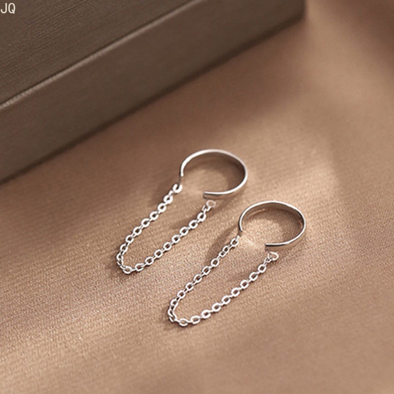 Bông Tai Dạng Kẹp Màu Bạc Không Xỏ Lỗ Đơn Giản Độc Đáo Thời Trang Cho Nữ