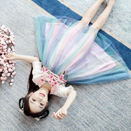 Đầm voan công chúa kiểu hanbok đẹp cho bé gái diện tết size 20-35kg hàng voan lụa mềm