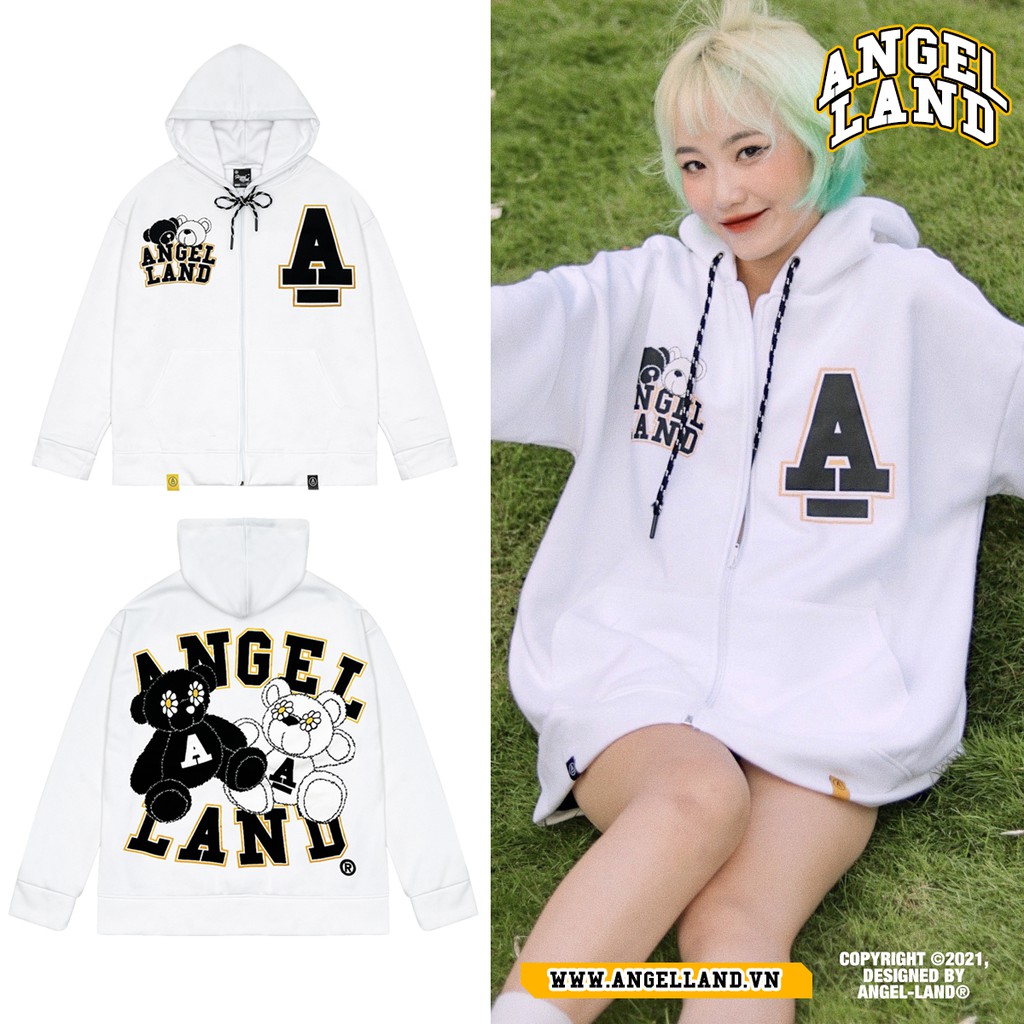 ÁO HOODIE KHÓA KÉO ANGEL-LAND SUNDAY TEDDY MÀU TRẮNG