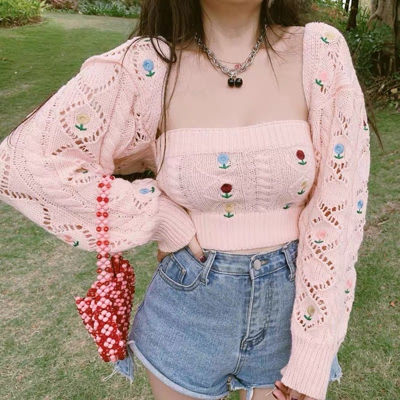 Set áo ống+áo khoác croptop len dệt kim cực xinh xắn phong cách ulzzang Hàn Quốc SAM SAM BOUTIQUE
