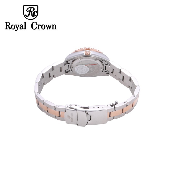 Đồng Hồ Nữ Chính Hãng Royal Crown 3662L Dây Thép Vỏ Vàng Hồng Mặt Đen