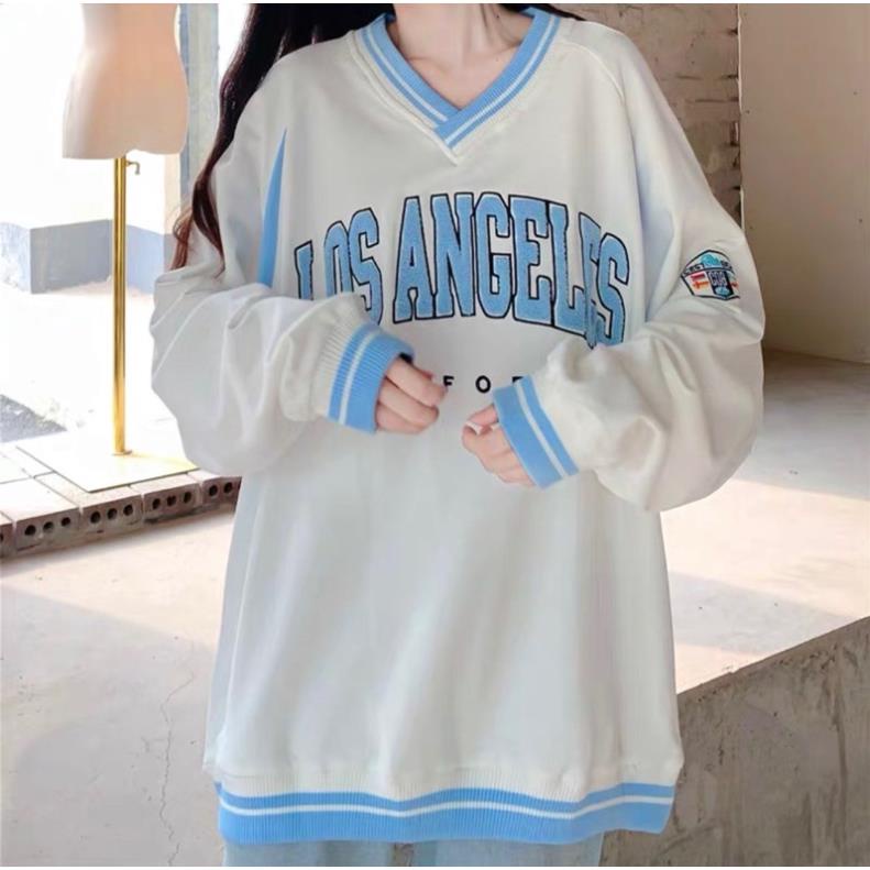 Áo Nỉ Sweater Cổ Tim LOSANGELES Chất Nỉ Đẹp Bo Cổ Form Rộng Unisex Nam Nữ