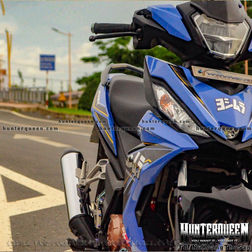 Tem ghép Crom cao cấp Yoshimura. Decal dán xe Winner xanh. Chỉnh sửa theo yêu cầu, màu xe của khách