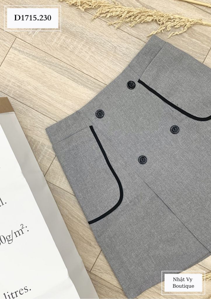 CHÂN VÁY NÚT ĐÔI TÚI VIỀN - D1715