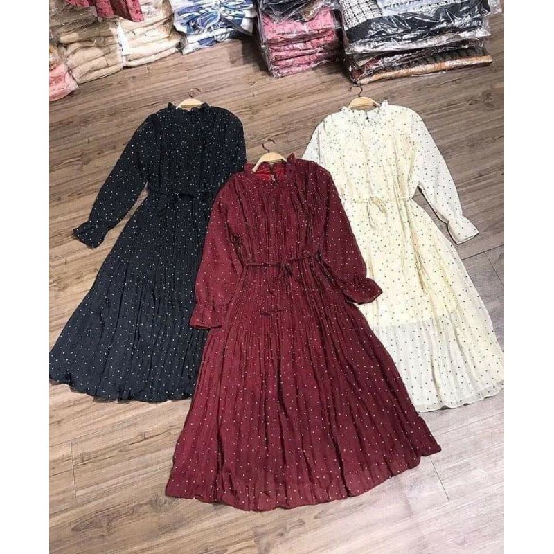 Váy maxi voan chấm bi