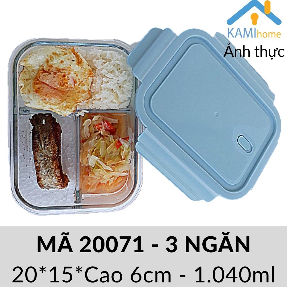 Hộp đựng cơm thức ăn văn phòng Thủy tinh  Nắp chân không bảo quản thực phẩm mã KM20071