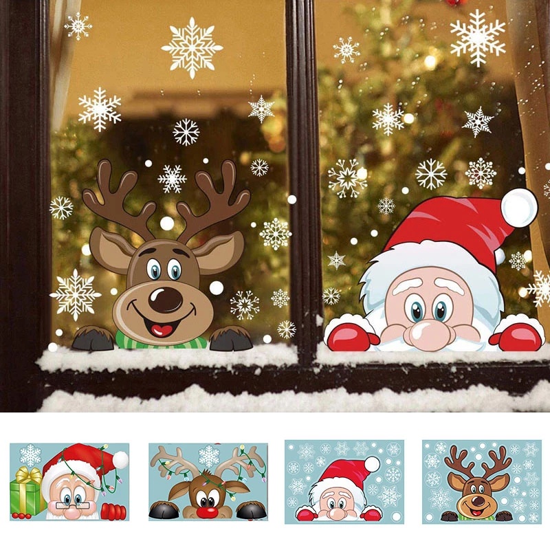 Miếng dán trang trí cửa kính hình ông già noel / tuần lộc bằng pvc
