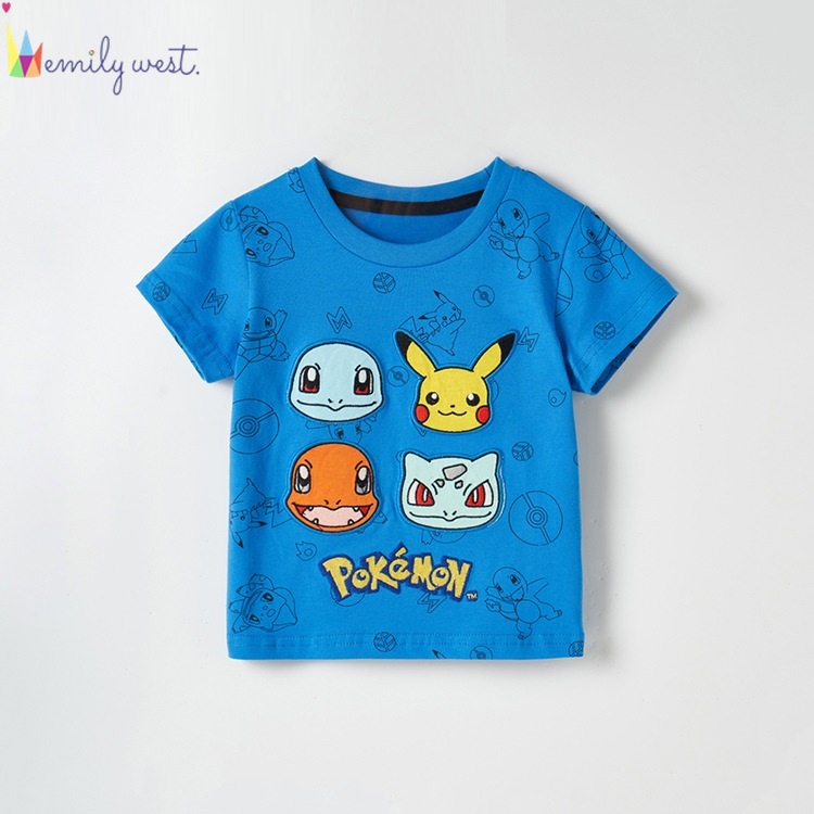 Áo Thun Ngắn Tay In Hình Pikachu Dễ Thương Cho Bé Trai