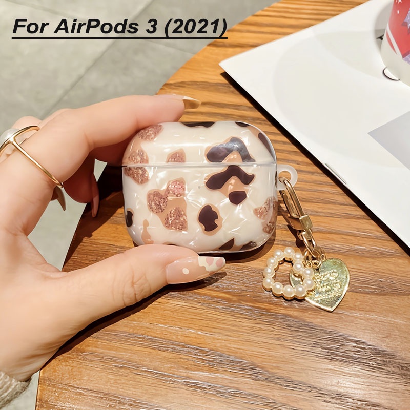 Vỏ Bảo Vệ Hộp Sạc Tai Nghe AirPods 1 2 Pro 3 Họa Tiết Da Báo Sang Trọng Phối Móc Khóa Phong Cách Retro