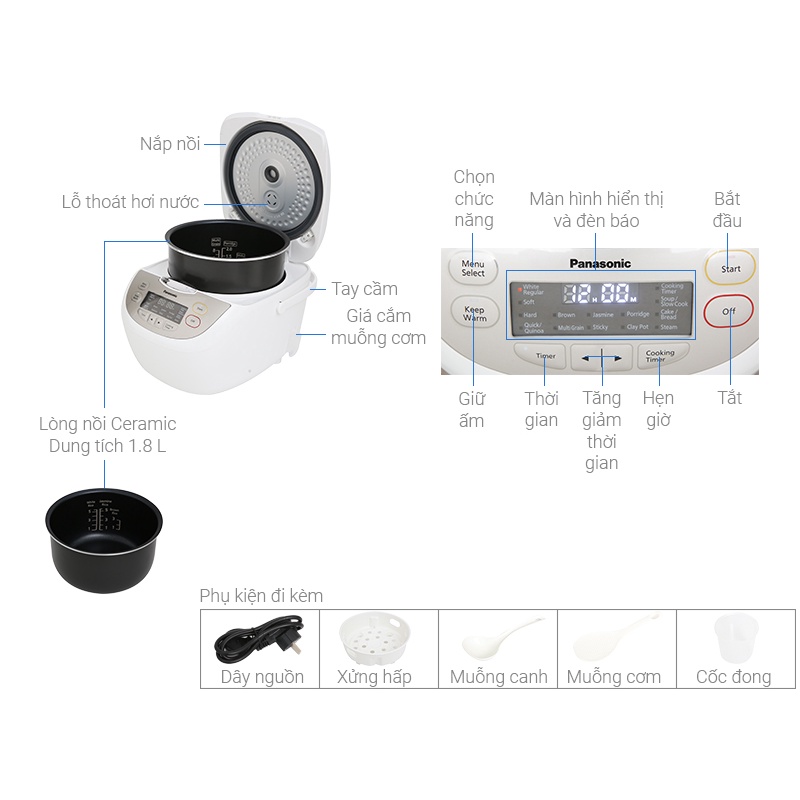 SR-CP188NRA - Nồi cơm điện tử Panasonic 1.8 lít SR-CP188NRA- Hàng chính hãng - Smart House