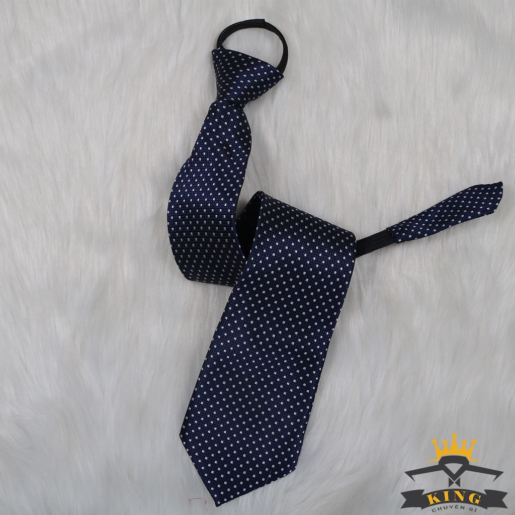 Cà vạt nam thắt sẵn dây kéo KING caravat bản lớn 8cm vải silk lụa cao cấp màu xanh giá rẻ C0019