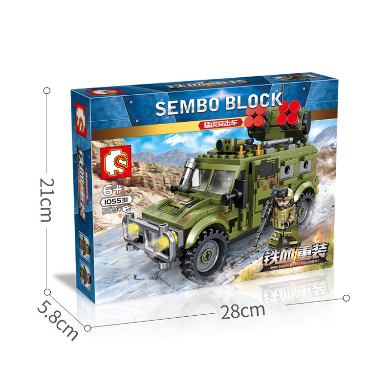 Đồ chơi Lắp Ráp Xe Jeep Quân đội Bọc thép - Sembo Block 105531 MILITARY SERIES 105531 TIGERS ASSAULT CAR